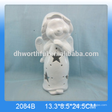 Handmade ceramic white angel statue with led light